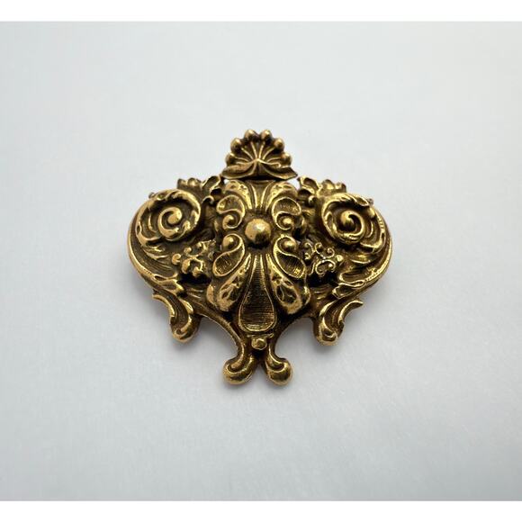 Vintage Signed Corocraft Brooch Pendant Gold Tone Baroque Revival - Picture 1 of 8